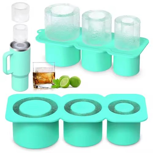 Ice Cube Tray for 40 OZ Tumbler, Silicone Hollow Cylinder Ice Mold with 3 Different Size Cubes with Lid and Bin for Freezer, Ice Drink, Juice, Whiskey, Cocktail