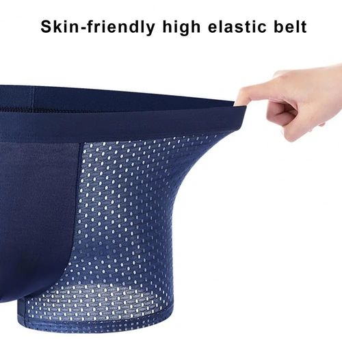 4 items-Men's Boxer Briefs Ice Silk Mesh Shorts Briefs Mid-Rise Elastic Waist Seamless Briefs Breathable Mesh Slim Briefs