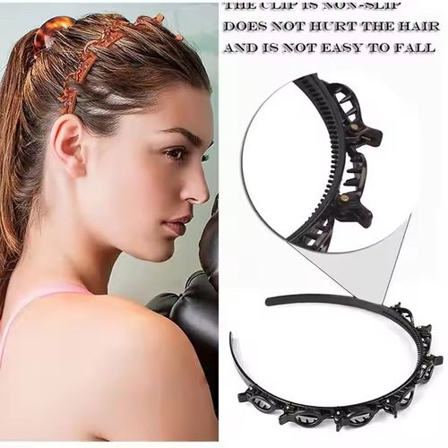 👧2pcs Double Bangs Hairstyle Hair Clips, Double Layer Twist Braid Headband Heidi Layer Hollow Braid Headband Alligator Clip Fashion Girls Braided Hairband