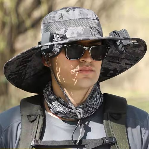 Outdoor Wide Brim Sun Hat Solar Fan Hat for Men, Solar Powered Fishing Hat with Fan Built