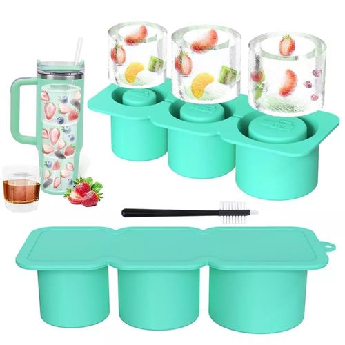 Ice Cube Tray for 40 OZ Tumbler, Silicone Hollow Cylinder Ice Mold with 3 Different Size Cubes with Lid and Bin for Freezer, Ice Drink, Juice, Whiskey, Cocktail