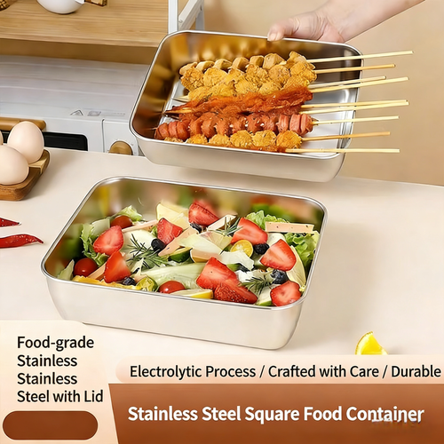 5 Pcs Stainless Steel Square Plate（With Lid）