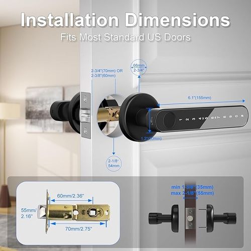 Fingerprint Door Lock,Smart Door knob,biometric Door Lock,with passcode keypad keyless Entry Door Handle (Black)