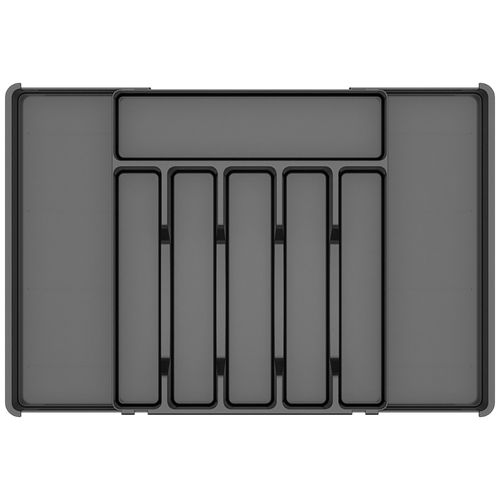 Expandable Cutlery Storage Box, Adjustable Kitchen Silverware Organizer (Large, Black)