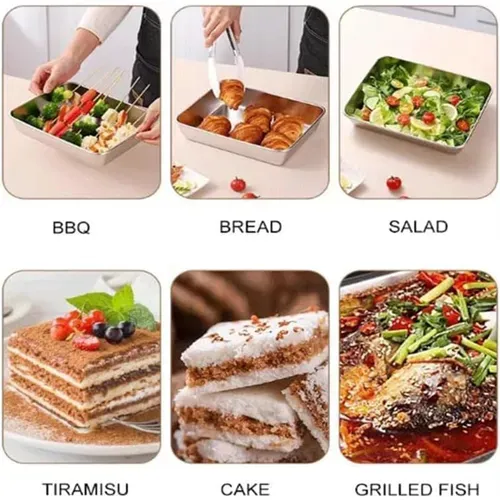 5 Pcs Stainless Steel Square Plate（With Lid）