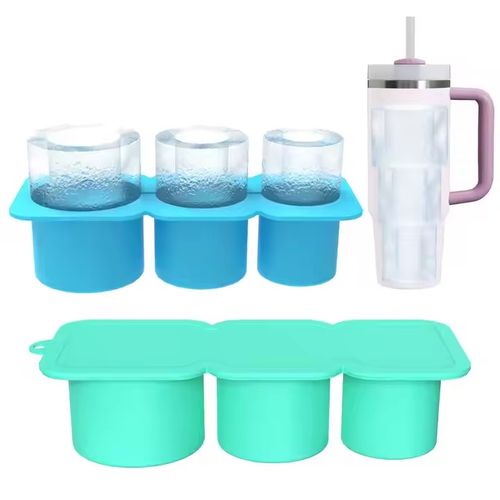 Ice Cube Tray for 40 OZ Tumbler, Silicone Hollow Cylinder Ice Mold with 3 Different Size Cubes with Lid and Bin for Freezer, Ice Drink, Juice, Whiskey, Cocktail