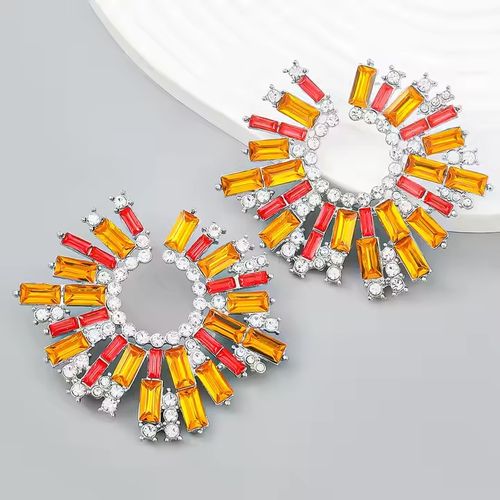 Alloy inlaid colorful rhinestone sunflower earrings for women super flash trendy evening earrings