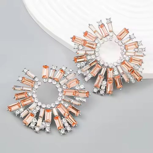Alloy inlaid colorful rhinestone sunflower earrings for women super flash trendy evening earrings