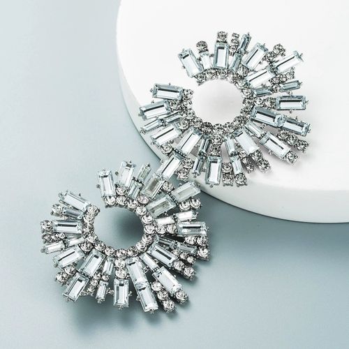 Alloy inlaid colorful rhinestone sunflower earrings for women super flash trendy evening earrings