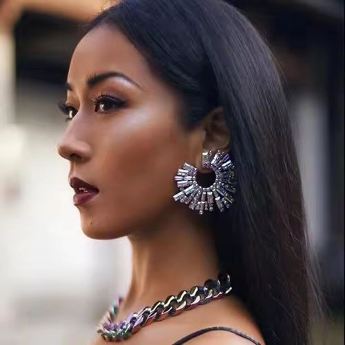 Alloy inlaid colorful rhinestone sunflower earrings for women super flash trendy evening earrings