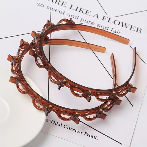 👧2pcs Double Bangs Hairstyle Hair Clips, Double Layer Twist Braid Headband Heidi Layer Hollow Braid Headband Alligator Clip Fashion Girls Braided Hairband