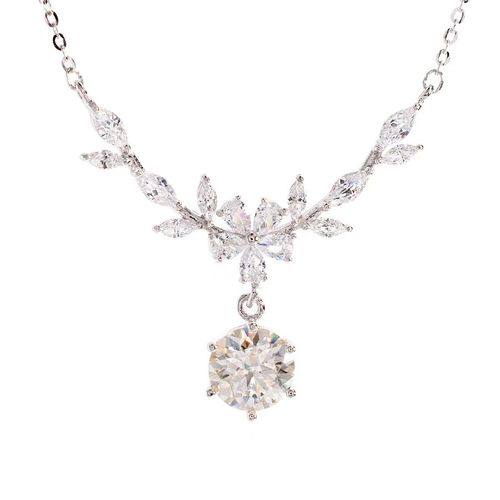 Women's flower and wheat ear necklace one carat moissanite light luxury all-match high-end simple