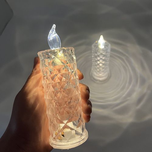 Rose pattern refraction halo projection electronic candle lamp atmosphere night light imitation crystal LED lamp creative gift