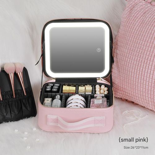 Large capacity lighted cosmetic bag makeup box full screen mirror portable travel cosmetic storage bag storage box