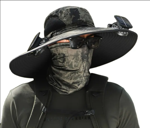 Long-life lithium battery fan solar charging strong wind summer wide brim sun hat men's sunshade fisherman hat quick-drying