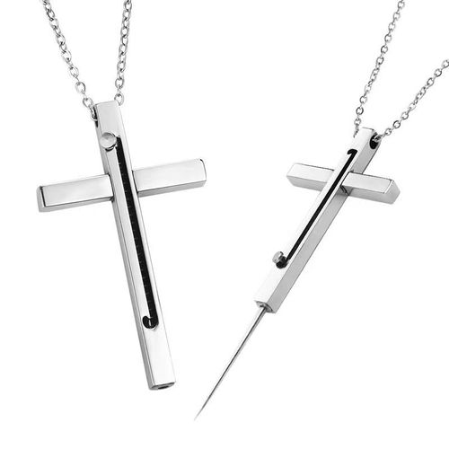 Cross, self-defense tools, retractable toothpick, toothpicking tool, spring retractable toothpick, stainless steel necklace, camping tools