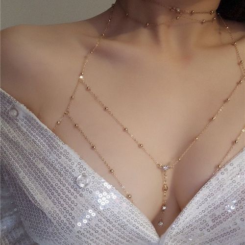 Chest chain + necklace (set) jewelry pure desire sexy necklace female body chain net celebrity all-match chain hot girl camisole vest accessories chain