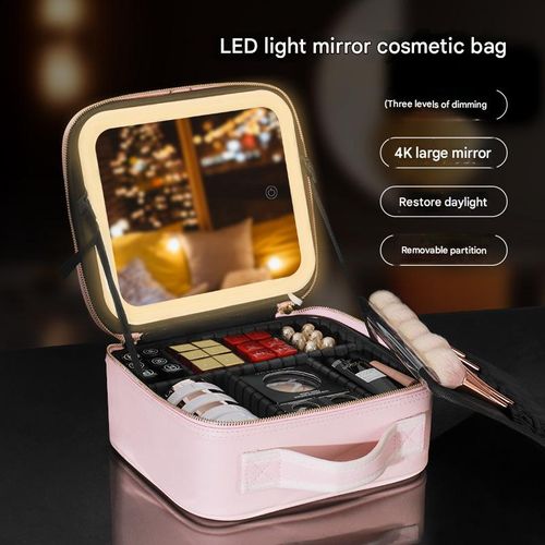 Large capacity lighted cosmetic bag makeup box full screen mirror portable travel cosmetic storage bag storage box