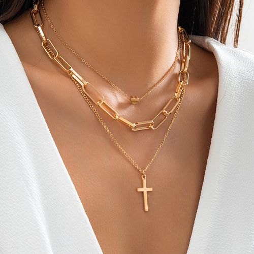 Sweet and cool cross multi-layer necklace for women, versatile retro niche