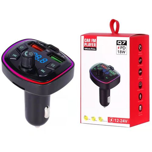 Bluetooth FM Transmitter Car Charger ,Dual USB Fast Charging, Blue Ambient Light, MP3 Support for All Vehicles