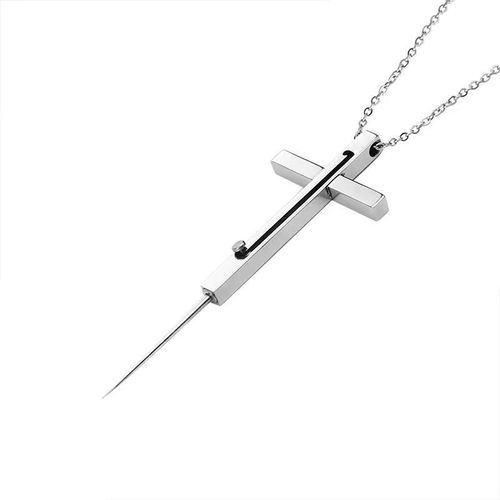 Cross, self-defense tools, retractable toothpick, toothpicking tool, spring retractable toothpick, stainless steel necklace, camping tools