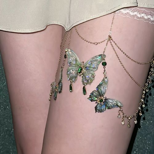 Emerald Flutter Butterfly tassel leg chain sweet forest style niche high-end sweet cool hot girl