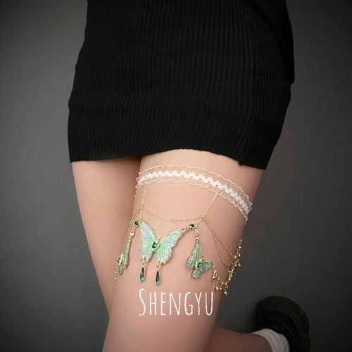 Emerald Flutter Butterfly tassel leg chain sweet forest style niche high-end sweet cool hot girl