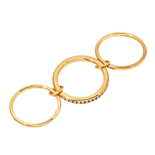 Fashionable niche temperament creative personality hand jewelry stainless steel plated 18K gold three-layer middle diamond ring female