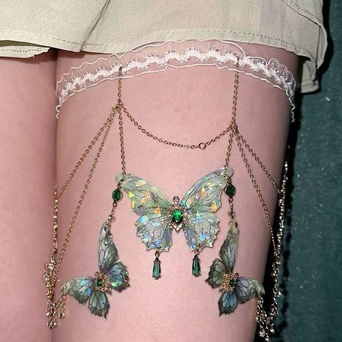 Emerald Flutter Butterfly tassel leg chain sweet forest style niche high-end sweet cool hot girl