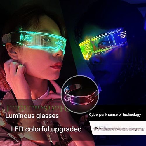 Colorful LED luminous glasses science fiction glasses Christmas party bar disco technology glasses（Send battery）