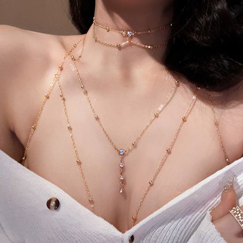 Chest chain + necklace (set) jewelry pure desire sexy necklace female body chain net celebrity all-match chain hot girl camisole vest accessories chain
