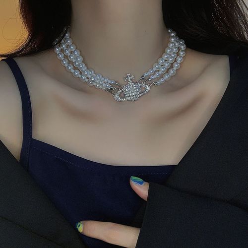 Diamond Pearl Necklace Women's Multi-layer Saturn Planet Neck Clavicle Chain