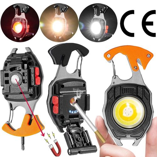 Keychain work light multi-function cigarette lighter rechargeable portable camping auto repair led strong light mini camping light