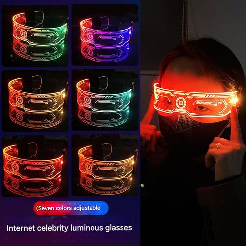 Colorful LED luminous glasses science fiction glasses Christmas party bar disco technology glasses（Send battery）