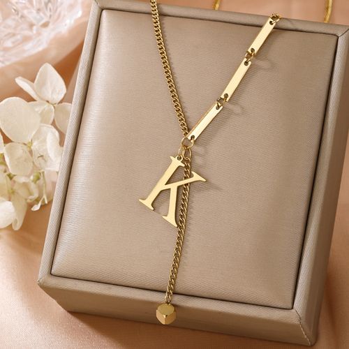 K letter simple small square tassel pendant gold clavicle chain