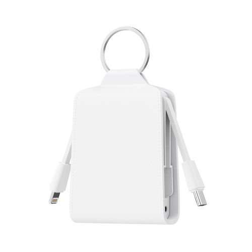 Mini keychain emergency power bank with dual-line support for mobile phone charging leather gift