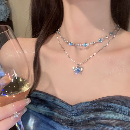 2025 new summer style blue butterfly necklace female high-grade clavicle necklace