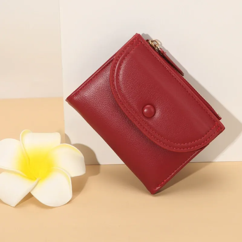 Casual fashion high-end folding women's wallet ins simple zipper card holder short coin purse