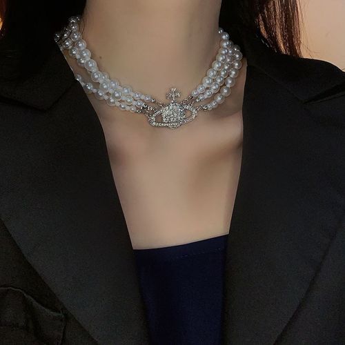 Diamond Pearl Necklace Women's Multi-layer Saturn Planet Neck Clavicle Chain