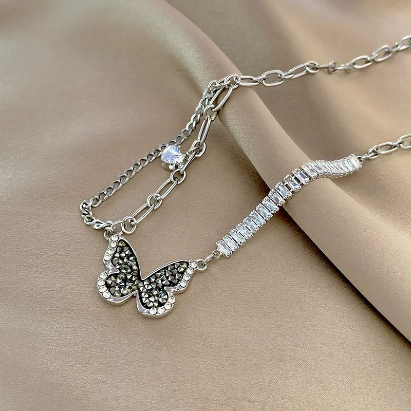 Black Zircon Butterfly Necklace for Women – INS-Inspired Boutique Design with Sweet-Cool Style and Light Luxury Clavicle Chain