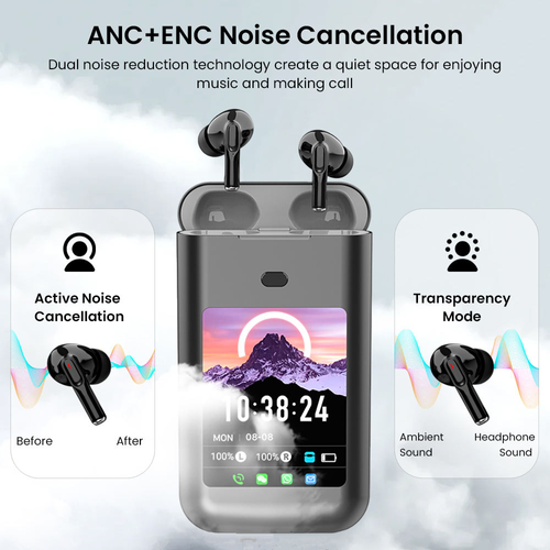 Smart All-In-One Power Earbuds with Screen