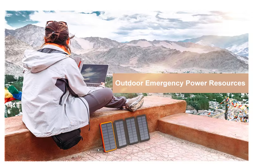 High-quality lightweight foldable solar panel portable charger with 20,000 milliampere-hour capacity and dual USB ports for camping use.