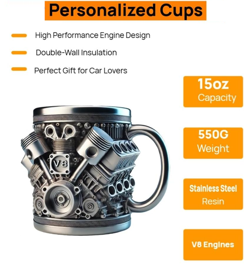 Creative V8 Engine Stainless Steel Mug for Car Lovers