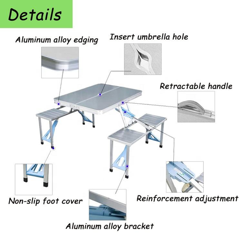 ALL-IN-ONE 4-Seat Folding  Table Set with Umbrella Hole