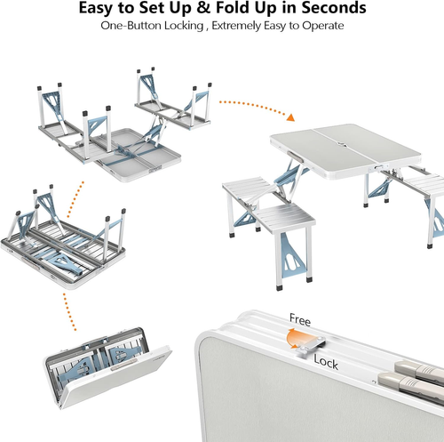 ALL-IN-ONE 4-Seat Folding  Table Set with Umbrella Hole