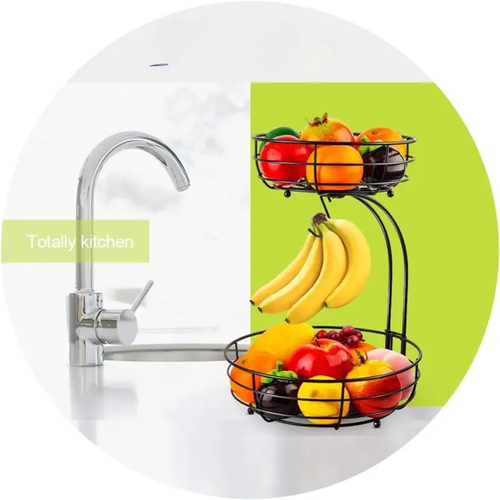 3-in-1 Fruit Basket with Banana Hanger – Strong Metal Kitchen Organizer