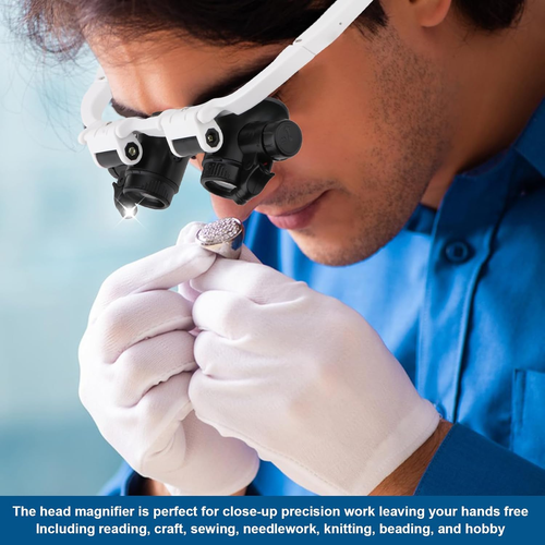 LED Head-Wearing Professional Magnifier – 8X 15X 23X Adjustable with Dual Lights