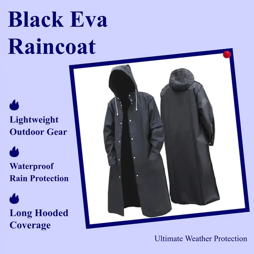 Unisex Black EVA Waterproof Raincoat – Lightweight Hooded Rain Protection