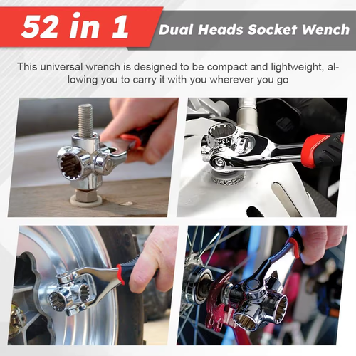 52-in-1 Multi-Function Socket Wrench with Non-Slip Ergonomic Handle & Torque Wrench -  8 Sockets (Metric & SAE), 360° Rotating Head for Car Tire Removal, Automotive Repair Tool for Mechanics & DIY , Vehicle Maintenance, Professionalgrade Tool, Precision Engineering, Home Garage Tools, Power Tools, Mechanics And Technicians, Motorcycle Repair, Sleek Tool Design, Corrosionresistant Material