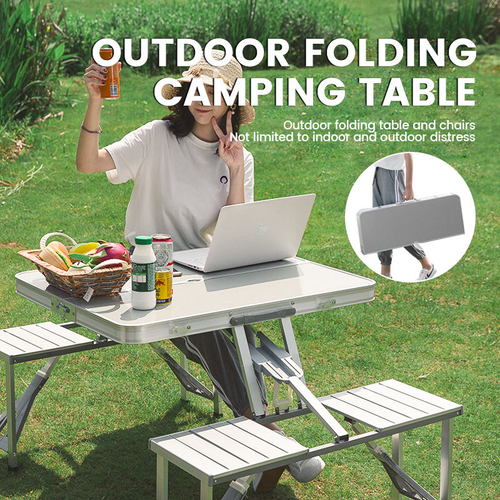 ALL-IN-ONE 4-Seat Folding  Table Set with Umbrella Hole